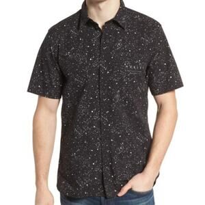 HURLEY Destroyer Button-Down Short-Sleeve Shirt AH4887 Black/White Men's SM NWT
